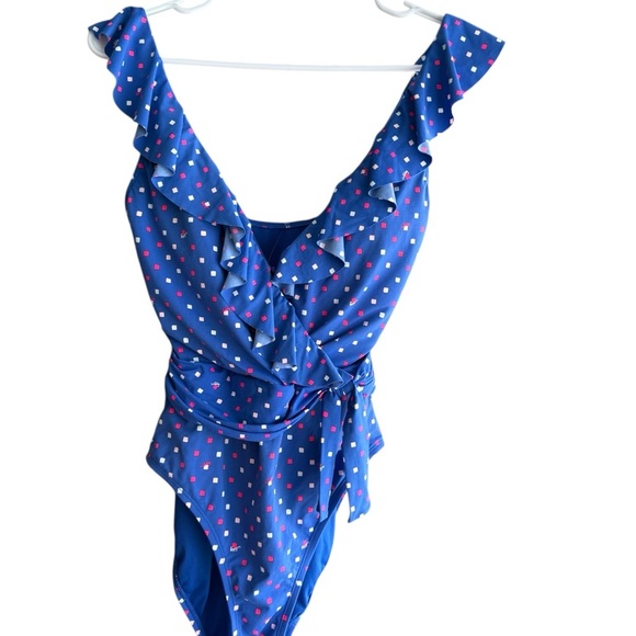 Lilly Pulitzer Delphie Borealis Blue Lilly Squared One Piece Swimsuit - Picture 14 of 15